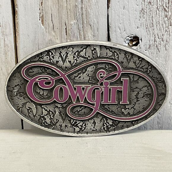 SpecCast Cowgirl Belt Buckle Womens Pewter Oval Western Textured Ladies Rodeo - Picture 1 of 6